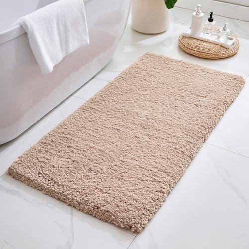 ILANGO Beige Bathroom Rugs 70" × 24" Non Slip & Super Absorbent Extra Thick Soft, Washable Bath Carpet Runner for Floor, Microfiber Plush Shaggy Bath Mats with Rubber for Bedroom Bathtub Shower Room