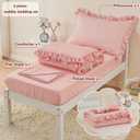 Cozyholy 4 Piece Textured Seersucker Toddler Bedding Set Girls Crib Sheets Set Pink Ruffle Baby Bed Comforter Set Lightweight Bed in a Bag | Include Comforter, Flat Sheet, Fitted Sheet, Pillowcase