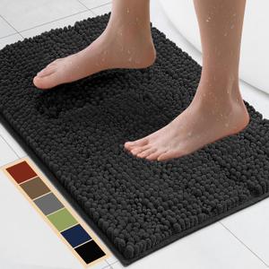 Bcoimo 24"17" Chenille Bath Mat  Non-Slip with Backing Bath Rug Ultra-Absorbent and Machine Washable Bathroom Mat Quick-Dry Design. Ideal for Bathroom and Tub Areas (Grey)
