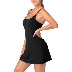 Womens Tennis Dress with Built-in Bra & Shorts Athletic Dress Workout Dress Exercise Dress with Pockets Golf Dress (Black)