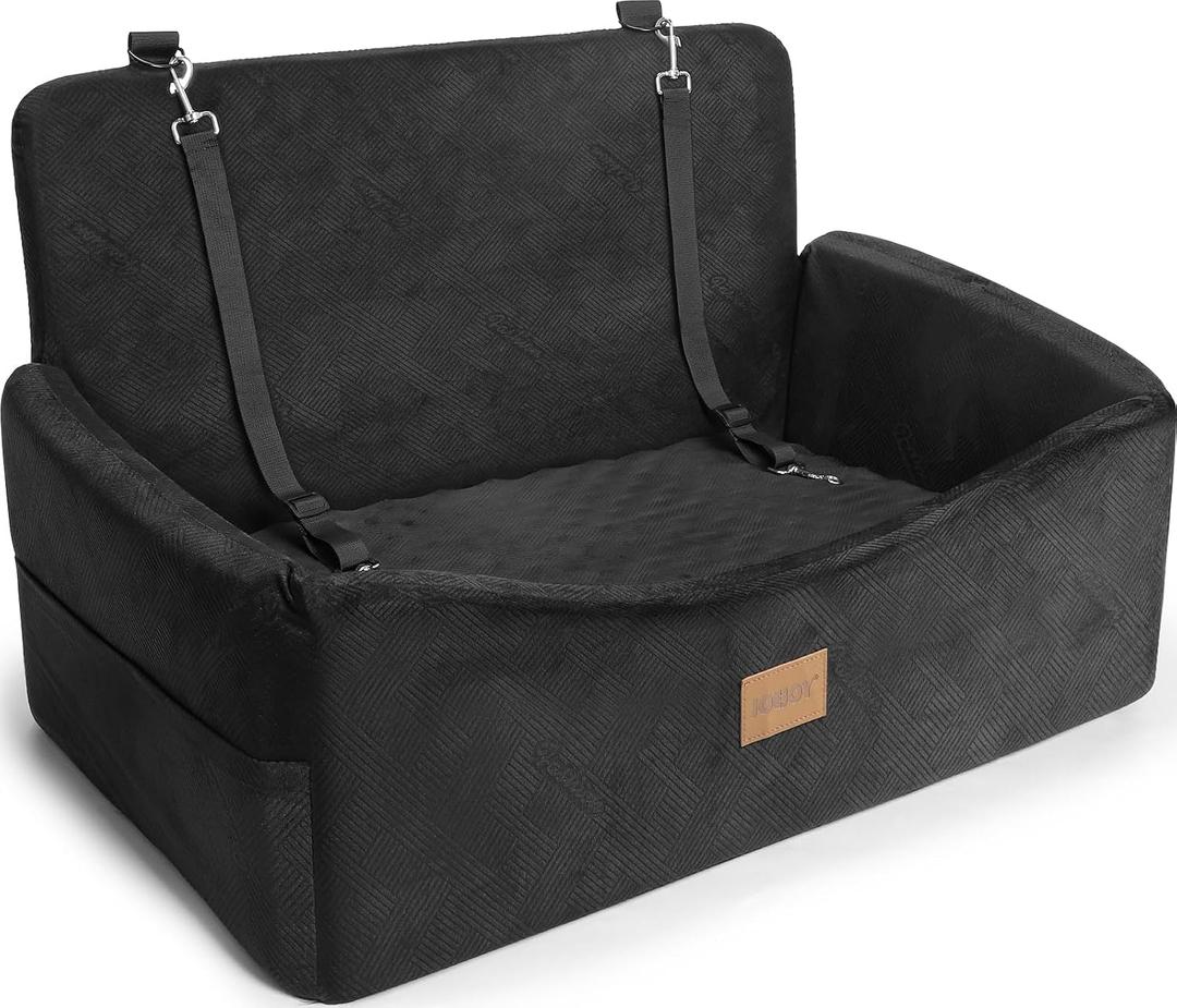 JOEJOY Dog Car Seat for Medium-Large Size Dogs Under 55 lbs, Dog Booster Seat for 2 Small Dogs with Detachable Washable Cover, Memory Foam Pet Car Seat with 2 Safety Belts and Storage Pockets