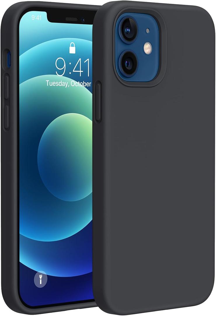 Miracase Compatible with iPhone 12 Case and iPhone 12 Pro Case, Liquid Silicone Gel Rubber Full Body Protection Shockproof Drop Protection Phone Case for iPhone 12/12 Pro 6.1 inch, Black