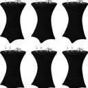 Pesonlook 6 Pack Cocktail Table Covers, 32"x43" Black Fitted Spandex Stretch Tablecloth with Square Corners, High Top Round Cocktail Tablecloth for Bar Wedding Party Banquet Round Table(Black)