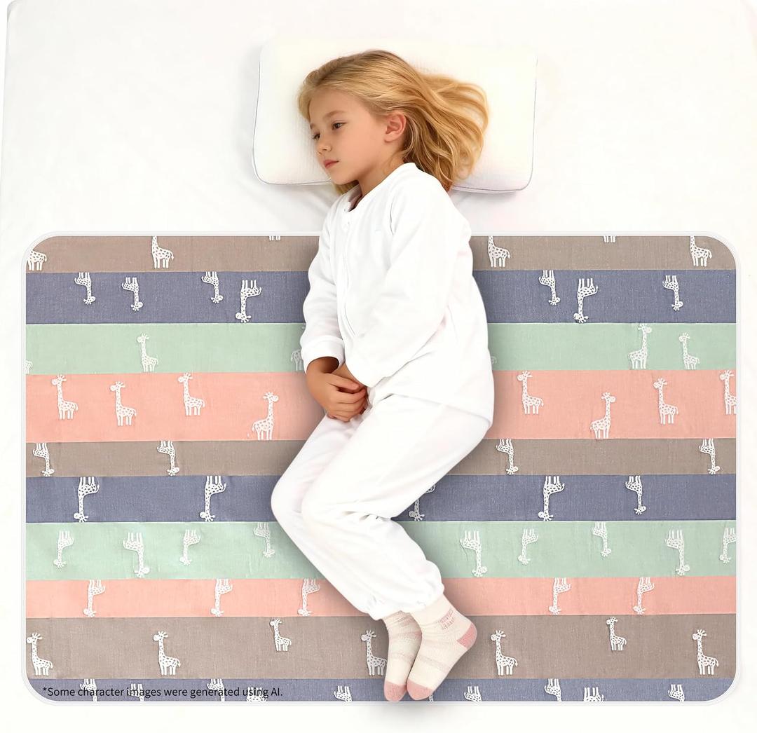 Pee Pads for Kids, Toddler Bed Mattress Protector - Waterproof Washable Bedwetting Potty Training, Reusable Crib Protector Cover and Incontinence Mats for Sheets (Green Deer​, 34 x 52 Inch)