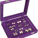 Vicoter Rings Organizer Tray 7 Slots Velvet Jewelry Earring Storage Box with Transparent lid Jewelry Display Case for Girls Wife Mom Women (Purple)