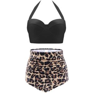 CHERRY CAT Womens Vintage Retro Polka High Waisted Underwire Bikini Two Piece Swimsuits (Medium, Leopard)