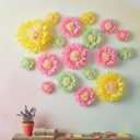 Giegxin 24 PCS Daisy Tissue Paper Pom Poms Party Decorations Colorful Hanging Paper Flowers for Wall Ceiling Decor,DIY Spring Summer Floral Party Decor for Birthday Wedding Baby Shower(Green)