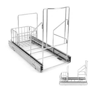 HOLDN STORAGE Pull Out Trash Can Under Cabinet - Trash Can Not Included - Dedicated Space for Disposable Trash Bags, Requires a 11 Cabinet Opening, Adjustable, Heavy Duty, Anti Rust Chrome Finish