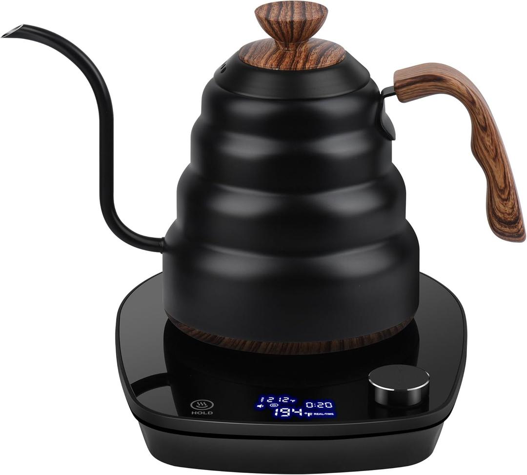 Electric Gooseneck Kettle, 30oz 0.9L Water Electric Kettle with Intelligent Temperature Control Quick Heating 304 Stainless Steel for Coffee Tea Boil Hot Water 1000W(Black)
