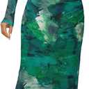 MEROKEETY Women's Spring Wedding Guest Dress 2026 Long Sleeve Bodycon Floral Mesh Fall Cocktail Holiday Party Maxi Dresses (Green)