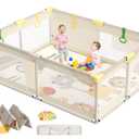 CoziBB Baby Playpen with Mat, 71"  59" Extra Large Playpen for Toddler, Play Yard, Baby Fence Play & Sleep Area for Indoor & Outdoor (Beige)