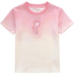 RoseSeek Women's Ombre Floral Graphic Tees Crew Neck Short Sleeve T Shirts Summer Tops, Small