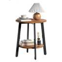 sthmec Side Table, Small Round End Table with Storage Shelf for Small Space, 2Tier Bedside Table Sofa Couch Table, Round Accent Table Nigh stands for Living Room, Bedroom, Rustic Brown