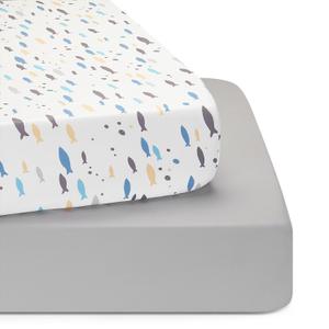 TILLYOU Baby Crib Sheets for Boys Girls, Super Soft Toddler Bed Sheets, 2 Pack Sheets for Standard Crib Mattress 28x52in, Little Blues Fish