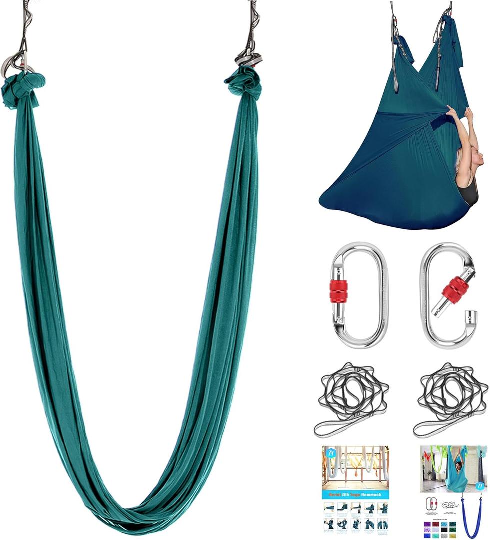 5.5 Yards Aerial Silk Swing Outdoor Hammock Aerial Yoga Swing For Adults,Aerial Yoga Hammocks for outside (Dark Green)