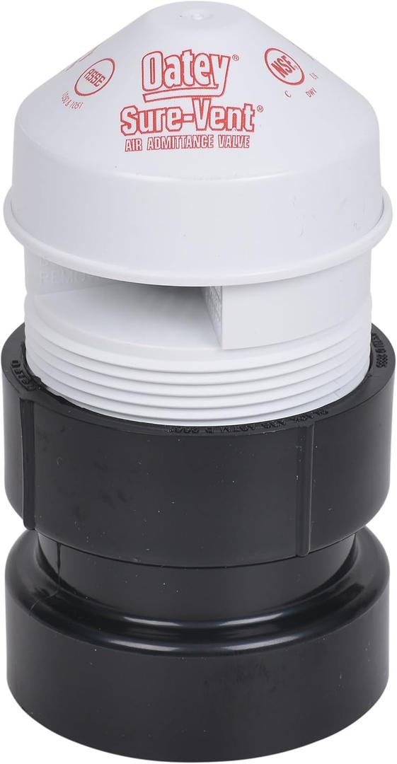 Oatey 39019 Sure-Vent 1.5 in. 2 in. 160 Branch, 24 Stack DFU Capacity Air Admittance Valve with Straight ABS Schedule 40 Adapter