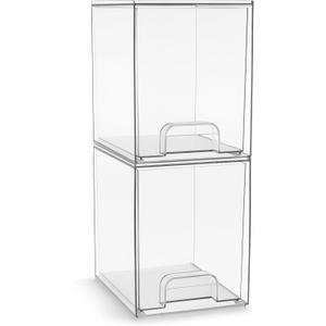 Sorbus Acrylic Storage Containers - 2 Pack, Stackable Storage Bins Set for Bathroom Organization - Clear Acrylic Drawer Organizers - Makeup Case Pull-Out Drawers (7.6 Tall)