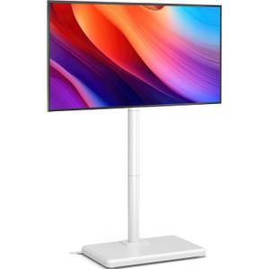 AX WABER Floor TV Stand with Mount for 26-55 inch TVs up to 77 lbs, Height Adjustable Swivel Tilt TV Stand with Wood Base, Saving Space Design for Bedroom, Living Room and Corner, White