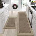 BEQHAUSE Kitchen Rugs and Mats Set of 2 Non-Slip Kitchen Mats for Floor, Absorbent and Stain Resistant Kitchen Runner, Machine Washable Rugs for Kitchen, Laundry & Sink, 24"x36"+24"x60", Taupe