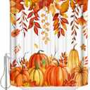 Fall Pumpkins Maple Leaf Shower Curtain Orange Autumn Leaves Harvest Waterproof Shower Curtain with Hooks Thanksgiving Farmhouse Shower Curtains for Bathroom, Hotel, Stalls, Bathtubs, 72x72 Inch