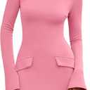 PRETTYGARDEN Womens Fall Long Sleeve Mini Dress 2025 Trendy Boat Neck Bodycon Knit Elegant Short Party Formal Dresses (Pink, M)