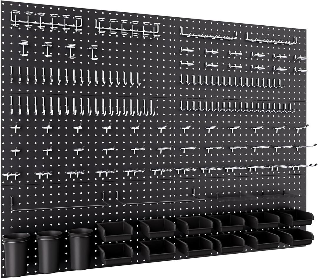 INCLY 48x36 Inch Metal Peg Board Kit with 1/4" Pegboard Hooks Accessories, 6PCS Peg Board Panels and 234PCS Black Pegboard Wall Organizer Tool Storage System for Garage Workbench Shed