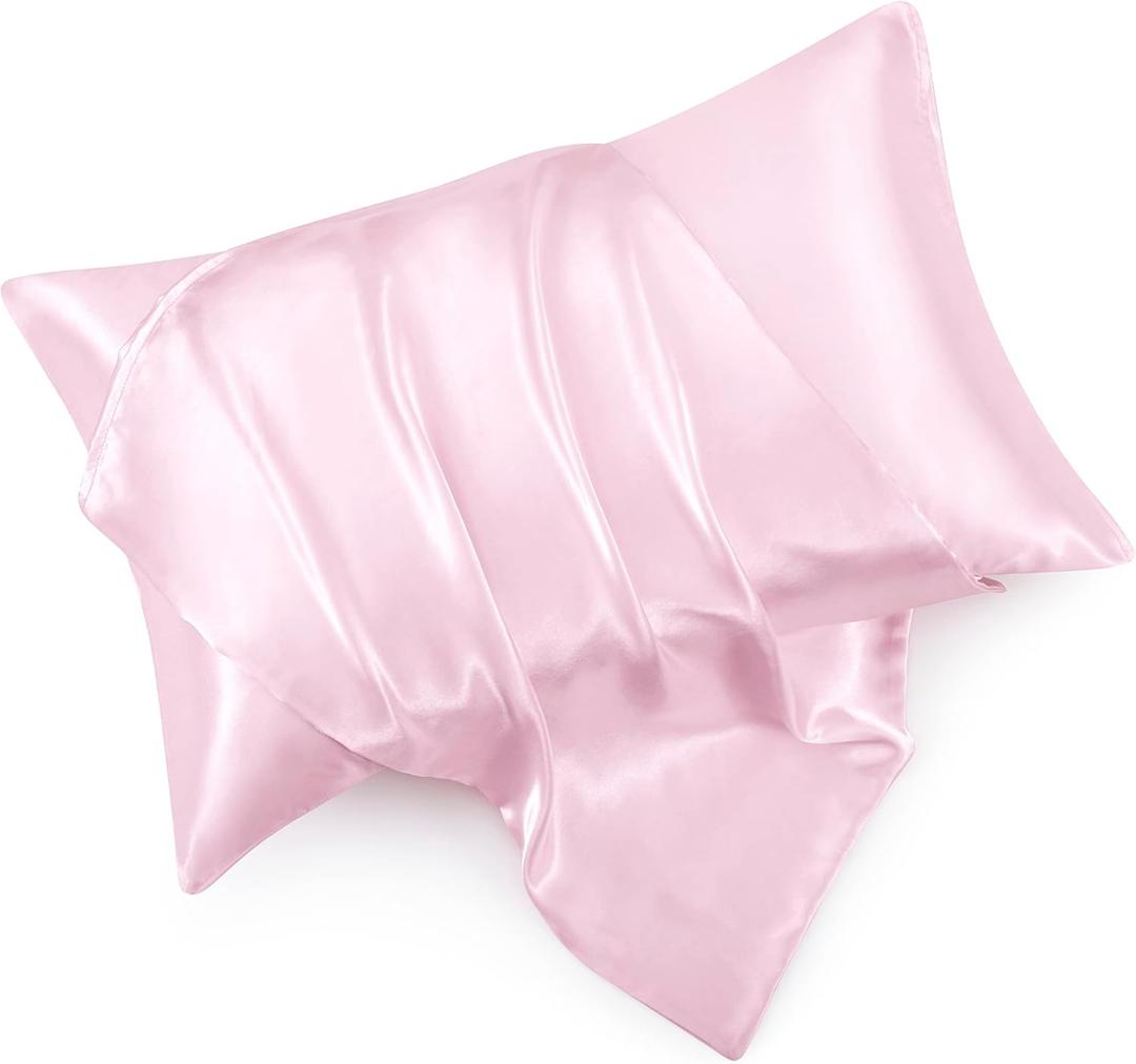 Pink King Size Satin Pillowcase Set of 2 for Hair and Skin,Pink Silk Pillowcase Breathable Pillowcase with Envelope Closure