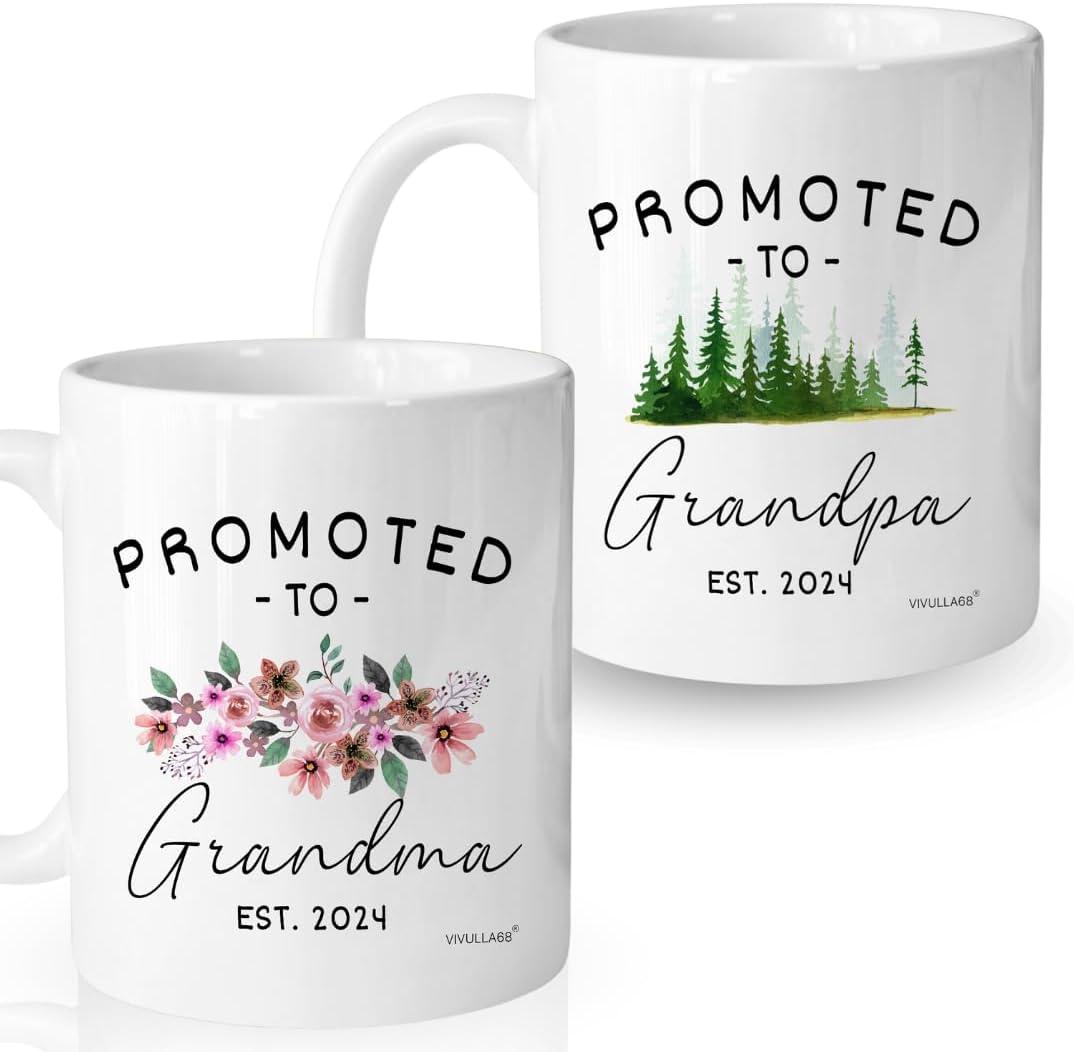 Vivulla68 Christmas Gifts For First Time Grandparents, Promoted To Grandma And Grandpa Mugs Est 2024, Grandparent Baby Announcement, Pregnancy Announcement Mug, Grandparents To Be Gifts (11Oz, Grandparents 2024 White)