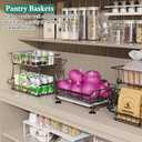 3-Tier Rolling Pantry Floor Organizers and Storage Cart with Wheels, Stackable Wire Pantry Baskets for Pantry Shelves, Kitchen Fruit Basket Stand and Storage Rack for Fruit Snack Onion Potato