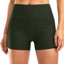 Pudolla Womens Swim Shorts High Waisted Bathing Bottom Shorts Tummy Control Board Swimsuit with Pockets (Medium, Olive Green)