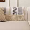 VClife Backrest Cover, Boho Couch Cover Cotton Linen Tufted Sofa Cover with Tassel, Non Slip Sofa Cover for Living Room Dog Couch Cover, 35.4x35.4 inch (Bohemia 07)