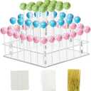 Cake Pop Stand with Wrappers, 3 Tier Square Cakepop Display Stand for Drying, 56 Holes Lollipop Holder for Party Candy Bar Baby Shower Wedding