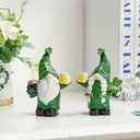 St Patrick's Day Gnomes Decor, 2Pcs Resin Leprechaun Figurines with Pot of Gold, Shamrock for Mantle, Small Lucky Couple Holiday Decorations, Party, Tiered Tray, Irish Home Decor (Green, White, and Black)