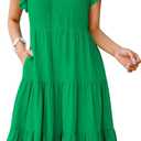 ANRABESS Womens Summer Dress Ruffle Sleeve V Neck Midi Dresses Fashion Casual Fit Flowy Tiered Boho Beach Vacation Sundress, Small