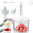 Glass Food Processor with 4 Blades & 4 Bowls (8 Cup + 3x0.5 Cup), Small Food Processor& Meat Grinder - Compact Design for Meal Prep, Baby Food, Sauces - Dishwasher Safe (white)