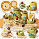 Wooden Tea Set for Toddlers, Pretend Play Tea Party Toys Age 3-5 Kids Girls & Boys Gift