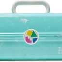 Caboodles On-The-Go Girl Makeup Box, Turquoise on Marble, Hard Plastic Makeup Organizer Box, Built-In Mirror, Secure Latch for Safe Travel, Spacious Storage for Large Items