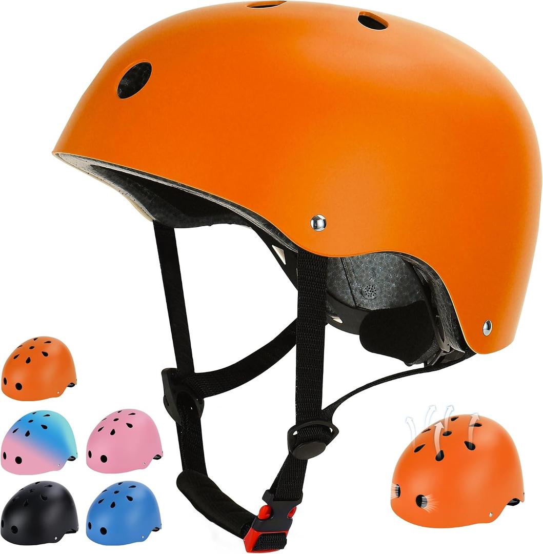 Kids Bike Helmet, Toddler Helmet for Youth Boys Girls Ages 3-5/5-8/8-14 Year Old, Adjustable Fit & Lightweight, Multi-Sport Safety for Skateboard Skating Bicycle Scooter Cycling, Orange S