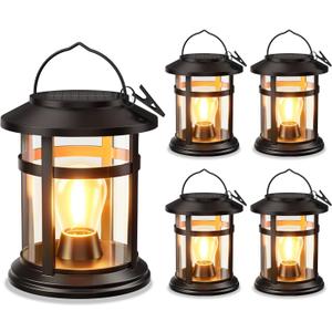 Solar Lantern Outdoor Waterproof, 4 Pack Bright Hanging Solar Lights for Outside Decorative, Upgraded Solar Powered Lanterns LED Lighting for Garden Patio Porch Decor Gifts (Warm Light)