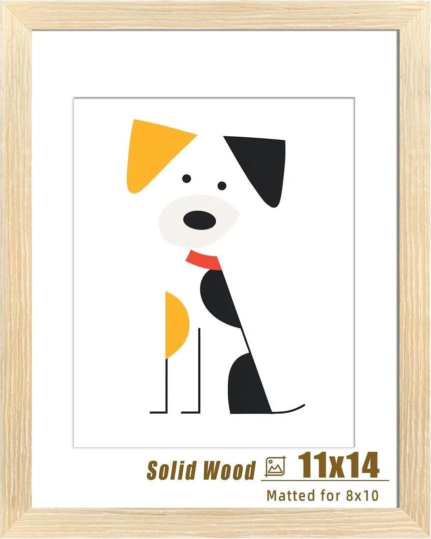 LUCKYLIFE 11x14 Picture Frame Natural Solid Wooden Photo Frames for Wall, Display 8x10 with Mat or 11x14 Without Mat, 1 Pack