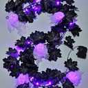 Black Maple Halloween Garland Decor Purple Lights Artificial Wreaths for Wall Fireplace Outdoor Indoor Yard Haunted House Decoration (Skeleton Maple Garlands)