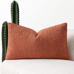 MIULEE Pack of 1 Fall Burnt Orange Boucle Throw Pillow Cover 12x20 Inch Decorative Couch Pillow Cover Textured Accent Solid Pillow Case Soft for Cushion Chair Sofa Bedroom Livingroom Home Decor