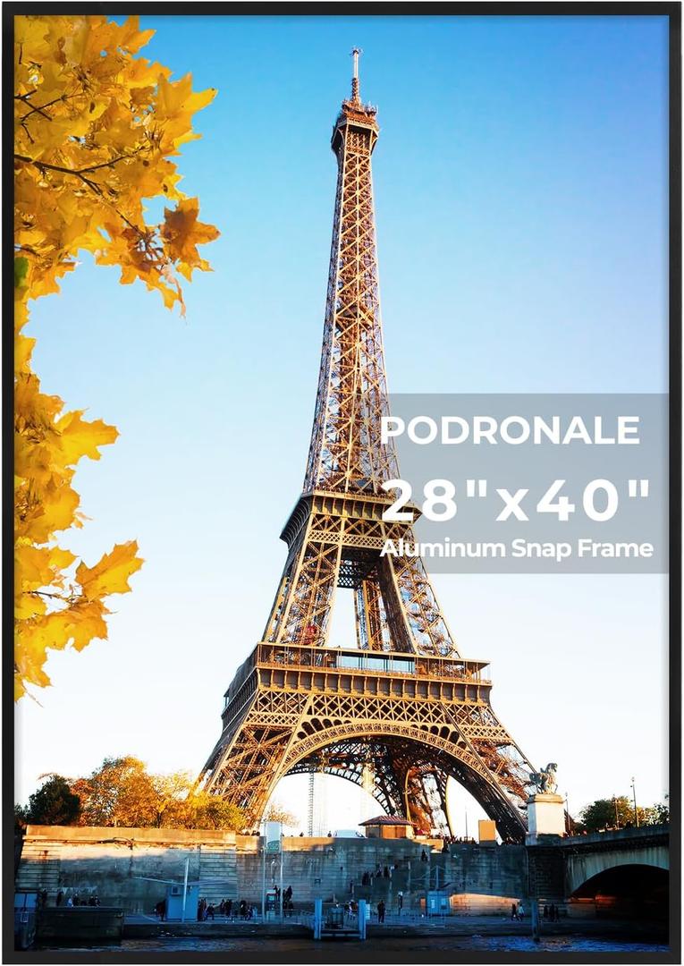 28x40 Poster Frames, 1Pc, Plexiglass,Black Aluminum Snap Frame