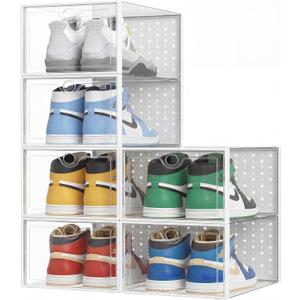 Pinkpum XXL Larger Shoe Storage Boxes Fit Size 14, Clear Plastic Stackable Shoe Organizer 6 Pack Sneaker Storage for Sneakerheads Shoe Containers