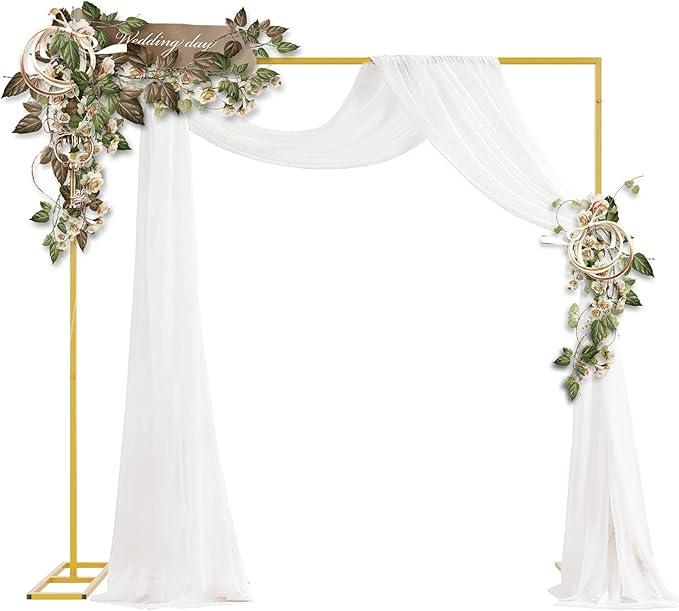Wedding Arch Backdrop Stand 6.5FT Heavy Duty Square Metal Frame - Adjustable Gold Photo Booth Decor for Baby Shower, Birthday Parties