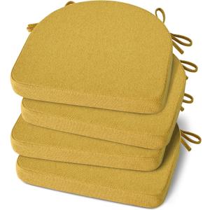 Shinnwa Kitchen Chair Cushions Set of 4, Non-Slip Dining Chair Cushions with Ties and Machine Washable Cover, 4 Pack, 17 x 16.5 x 2in, Yellow