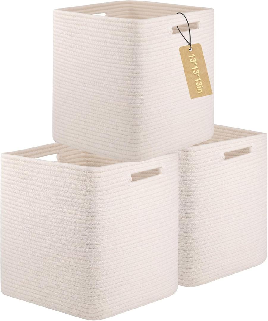 OIAHOMY Storage Cubes, 13 Inch Cube Storage Organizer, Collapsible Storage Bins, Baskets for Organizing, Storage Bins for Shelves-White, 3-PACK
