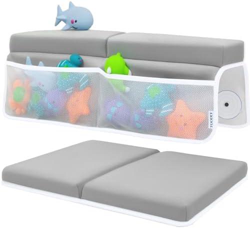 Comfortable Baby Bath Kneeler and Elbow Rest Pad Set – Thick Memory Foam Bath Kneeling Pad with Elbow Support – Baby Bathtub Cushion with Toy Organizer for Bathing Infant or Toddler - Grey