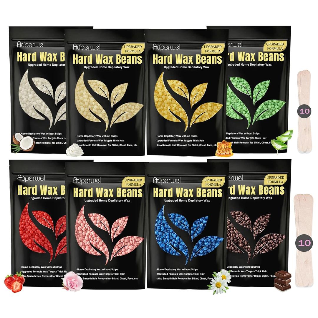 Wax Beads, 1.76lb / 800g Hard Wax Beads Coarse Hair Formula Hard Wax for Hair Removal and Senstive Skin, Wax Beads for Face, Brazilian Bikini,Body Waxing (8 Scents)