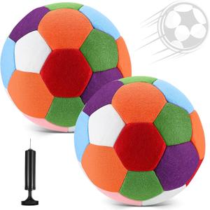 Libima 2 Pcs Soft Indoor Soccer Ball with Pump Felt Official Size 4 Kids Soccer Ball for Silent Dribble Training Inside Home Outdoor Yard for Boys Girls Pets Back to School Sport Gift (Multicolor)